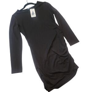 BTFBM Long Sleeve Shirt Dress, Ruched Side, Black, M, NWT